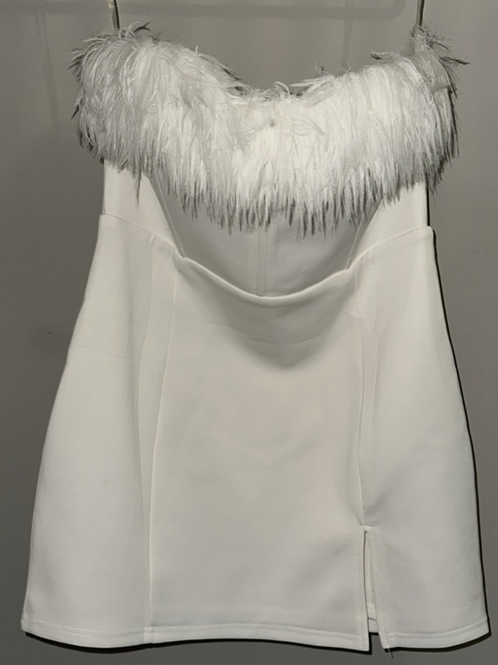 Showpo White Strapless Feather-Trim Mini Dress
